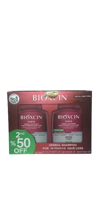 نمای پشت شامپو بیوکسین فورت Bioxin Forte حجم 600 میل شامل ترکیبات و اطلاعات محصول ضد ریزش مو وارداتی از بازرگانی حشمتی